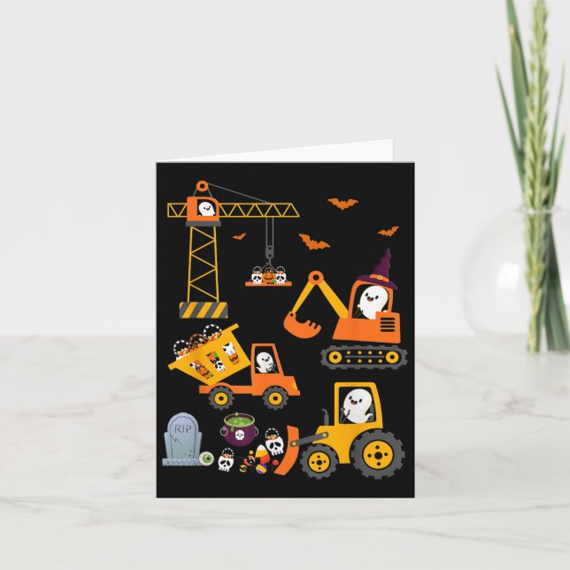 Funny Halloween Construction Trucks Pumpkin Toddle Card (Front)