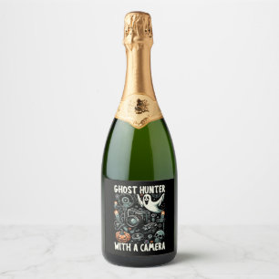Funny Halloween Costume Cameraman Photography Sparkling Wine Label