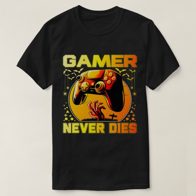 Funny Halloween Costume Gamer Never Dies Gaming Vi T-Shirt (Design Front)