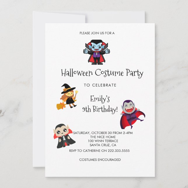 Funny Halloween Costume Kids Birthday Party Invitation (Front)