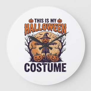 Funny Halloween Costume Pumpkin Witch Shirt Design Large Clock