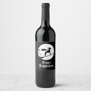 Funny Halloween Costume Witch WHIPPET Dog Lover Wine Label