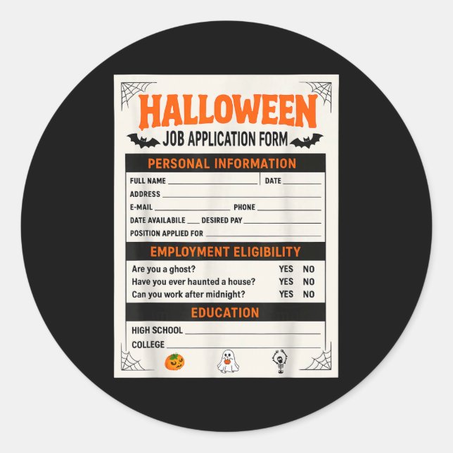Funny Halloween Costumes Job Application Costume  Classic Round Sticker (Front)