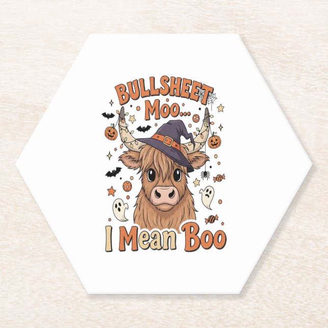 Funny Halloween Cow Bullsheet I Mean Paper Coaster (Front)