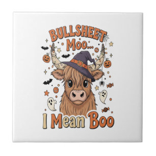 Funny Halloween Cow Bullsheet I Mean Tile