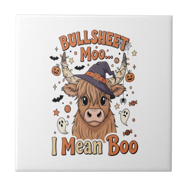 Funny Halloween Cow Bullsheet I Mean Tile (Front)