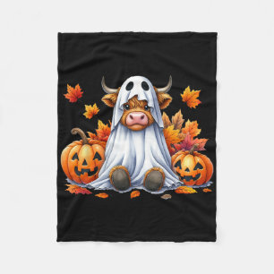Funny Halloween Cow Ghost Spooky Pumpkin Hello Fal Fleece Blanket