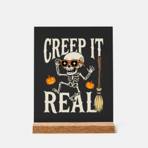 Funny Halloween Creep It Real Dancing Skeleton Des Acrylic Sign
