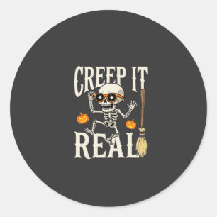 Funny Halloween Creep It Real Dancing Skeleton Des Classic Round Sticker