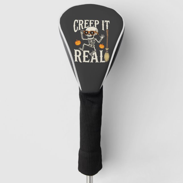 Funny Halloween Creep It Real Dancing Skeleton Des Golf Head Cover (Front)