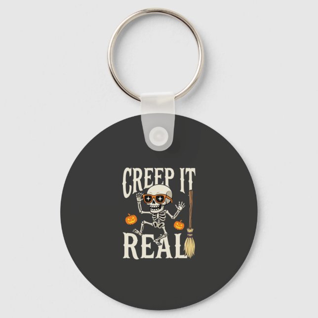 Funny Halloween Creep It Real Dancing Skeleton Des Key Ring (Front)