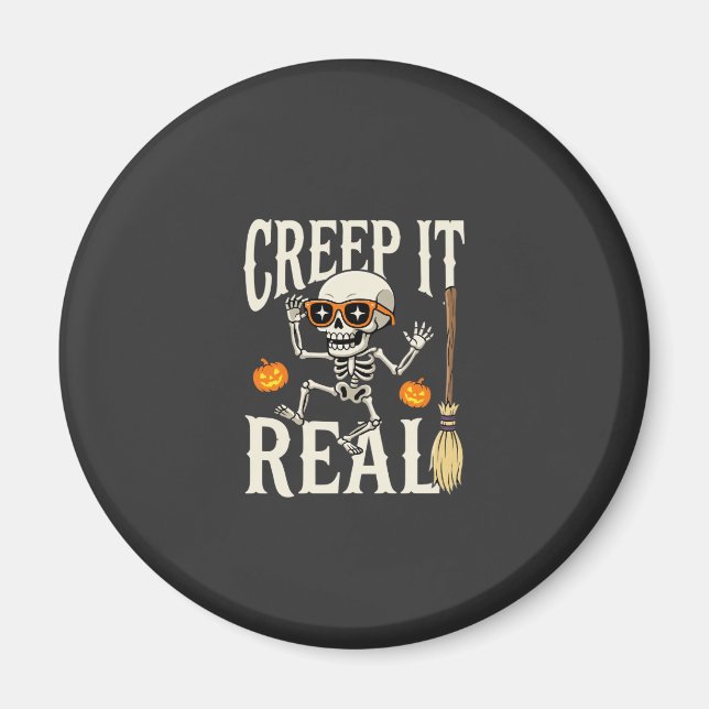 Funny Halloween Creep It Real Dancing Skeleton Des Magnet (Front)