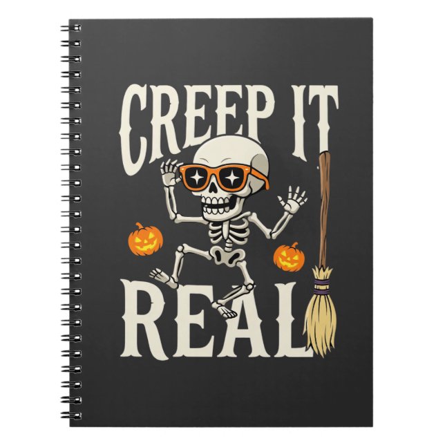 Funny Halloween Creep It Real Dancing Skeleton Des Notebook (Front)
