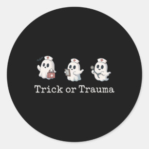 Funny Halloween Cute Ghost Nurse Trick Or Trauma C Classic Round Sticker