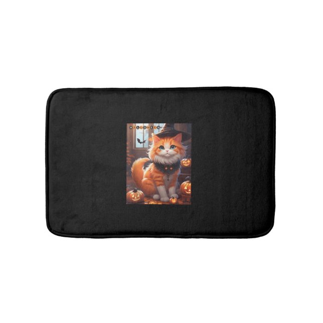 Funny Halloween Cute Orange Cat with Wizard Hat Ba Bath Mat (Front)
