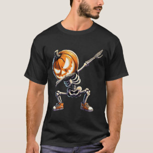 Funny Halloween Dabbing Skeleton With Pumpkin Head T-Shirt