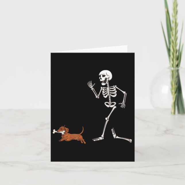 Funny Halloween Dachshund And Skeleton  Card (Front)