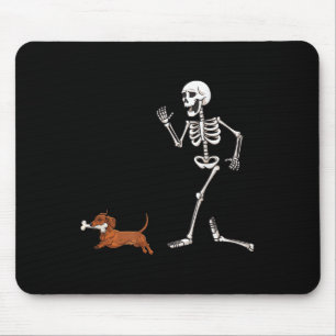 Funny Halloween Dachshund And Skeleton Mouse Mat