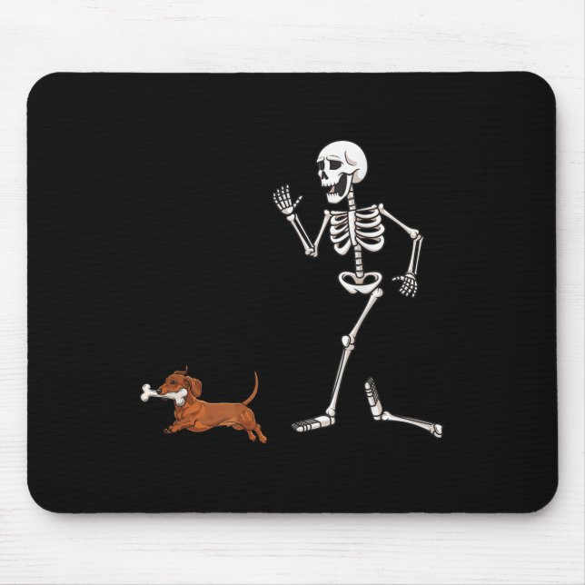 Funny Halloween Dachshund And Skeleton  Mouse Mat (Front)