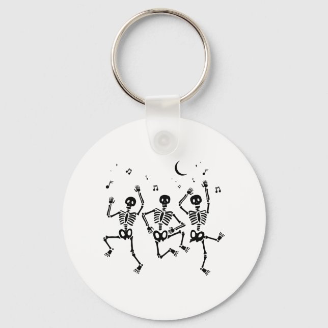 Funny Halloween Dancing Skeletons Happy Halloween Key Ring (Front)