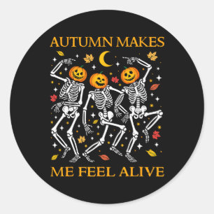 Funny Halloween Dancing Skeletons Pun Autumn Fall Classic Round Sticker