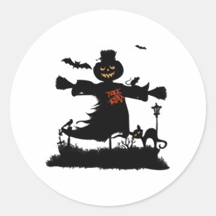 Funny halloween design with scarecrow classic round sticker
