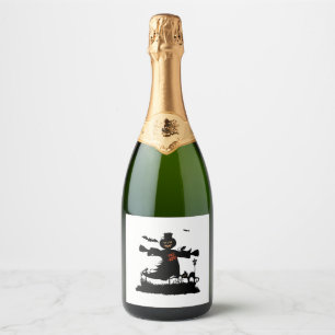 Funny halloween design with scarecrow sparkling wine label