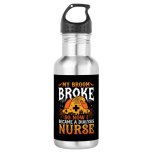 Funny Halloween Dialysis Nurse Witch Broom Design 532 Ml Water Bottle