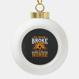 Funny Halloween Dialysis Nurse Witch Broom Design Ceramic Ball Christmas Ornament