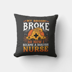 Funny Halloween Dialysis Nurse Witch Broom Design Cushion