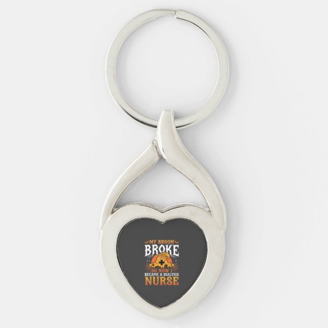 Funny Halloween Dialysis Nurse Witch Broom Design Key Ring (Front)