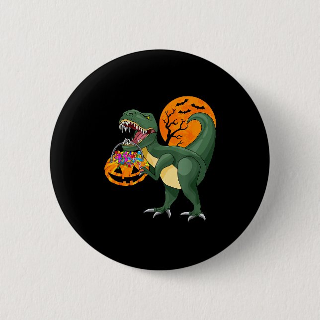 Funny Halloween Dinosaur Pumpkin Y T Rex Boys Kids 6 Cm Round Badge (Front)