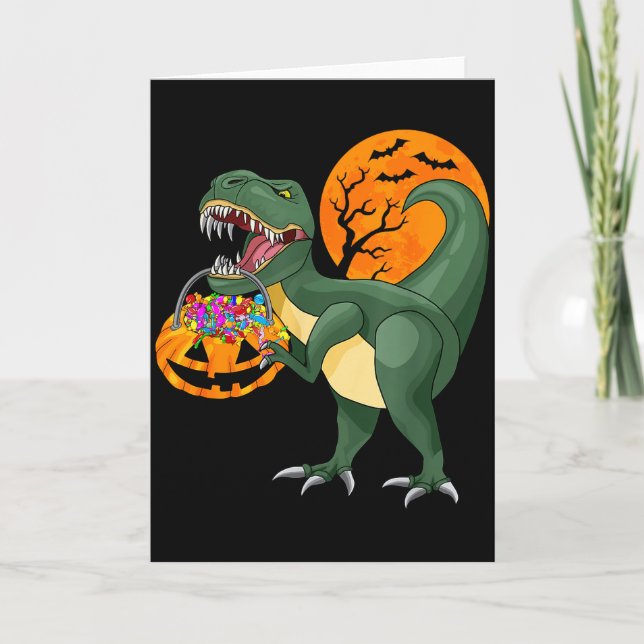 Funny Halloween Dinosaur Pumpkin Y T Rex Boys Kids Card (Front)