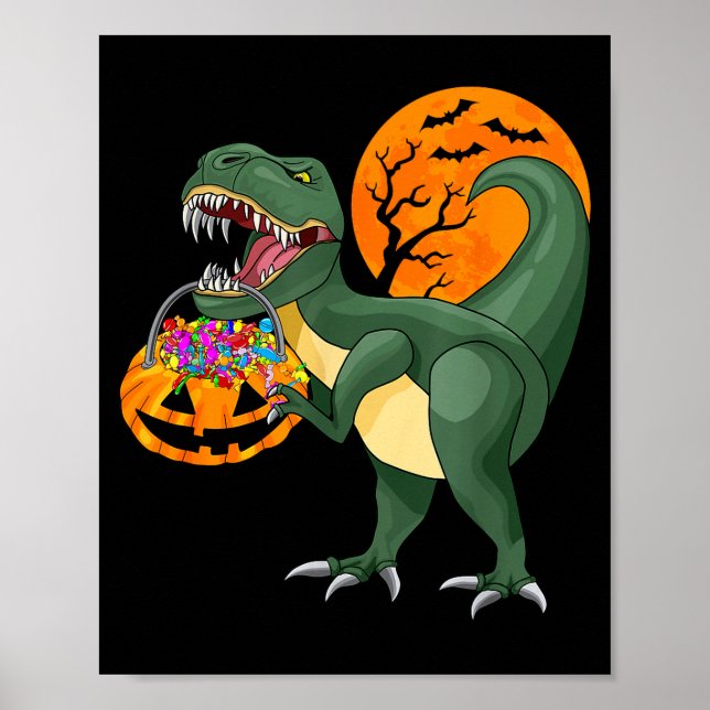 Funny Halloween Dinosaur Pumpkin Y T Rex Boys Kids Poster (Front)