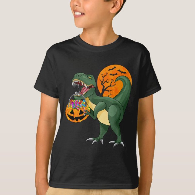 Funny Halloween Dinosaur Pumpkin Y T Rex Boys Kids T-Shirt (Front)