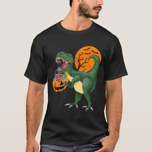 Funny Halloween Dinosaur Pumpkin Y T Rex Boys Kids T-Shirt (Front)