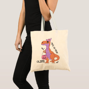 Funny Halloween Dinosaur Trick or Treat Custom Tote Bag