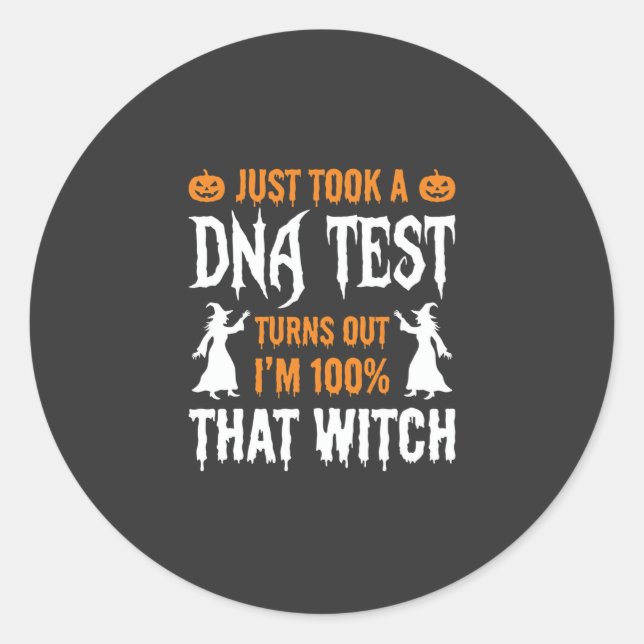 Funny Halloween DNA Test Witch Graphic Classic Round Sticker (Front)