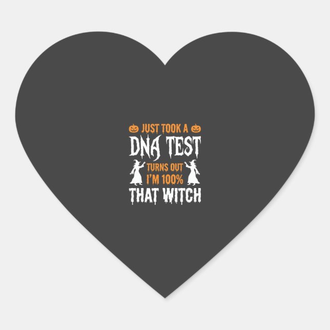 Funny Halloween DNA Test Witch Graphic Heart Sticker (Front)