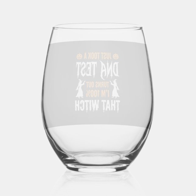 Funny Halloween DNA Test Witch Graphic Stemless Wine Glass (Front)