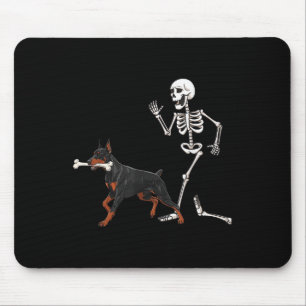 Funny Halloween Doberman Nscher And Skeleton Mouse Mat