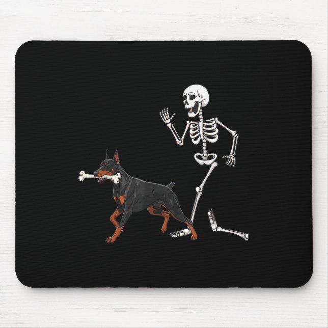 Funny Halloween Doberman Nscher And Skeleton  Mouse Mat (Front)