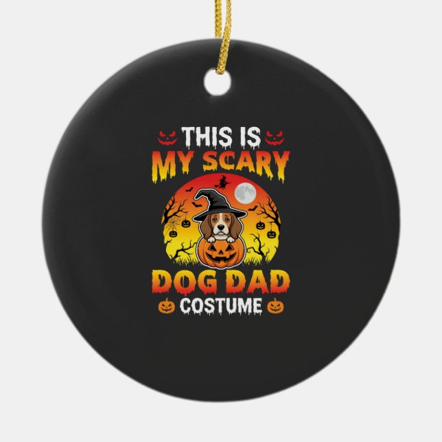 Funny Halloween Dog Dad Costume Witch Beagle Ceramic Tree Decoration (Front)