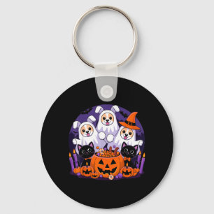 Funny Halloween Dog Dressed As Ghost Halloween Dog Key Ring