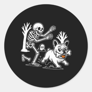 Funny Halloween Dog Skeleton Spooky Season Classic Round Sticker