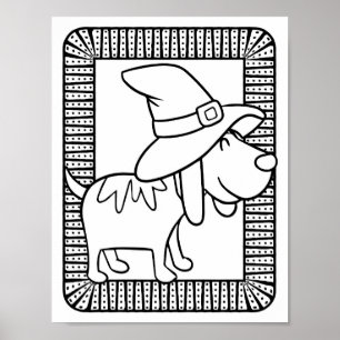 Funny Halloween Dog Smiling Colouring Page Poster