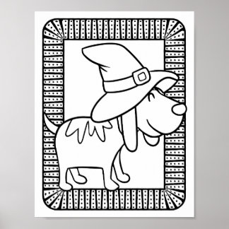Funny Halloween Dog Smiling Colouring Page Poster