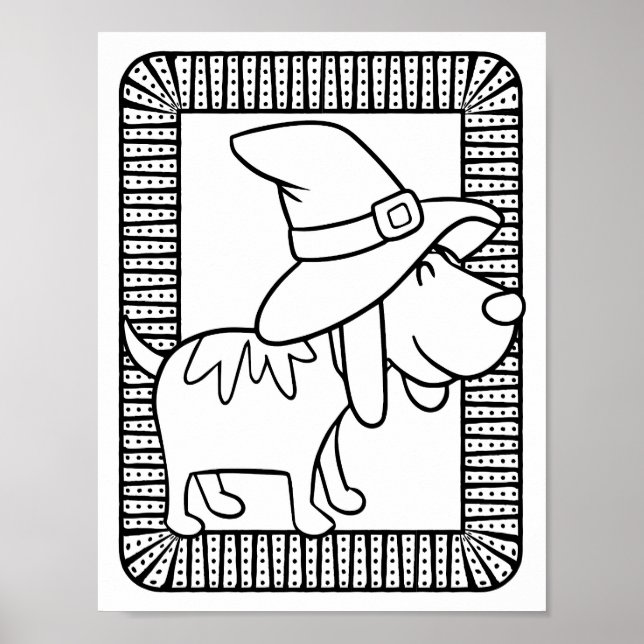 Funny Halloween Dog Smiling Colouring Page Poster (Front)