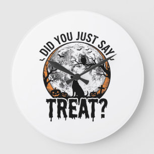 Funny Halloween Dog Treat Vintage Vector Design_1 Large Clock