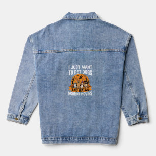 Funny Halloween Dogs Horror Movies Vector Denim Jacket